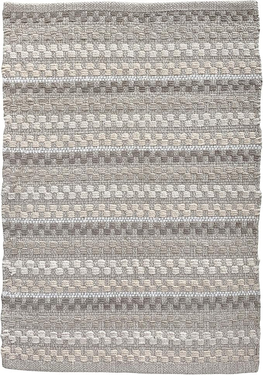 Cotton Chenille Hand Woven Area Rug 2x3 Feet - Linen Combo, Reversible Quick Water Absorbent Accent Floor Rugs Ideal for Bathroom, Kitchen, Bedroom | Beige Soft Washable Durable Mat for Home Décor