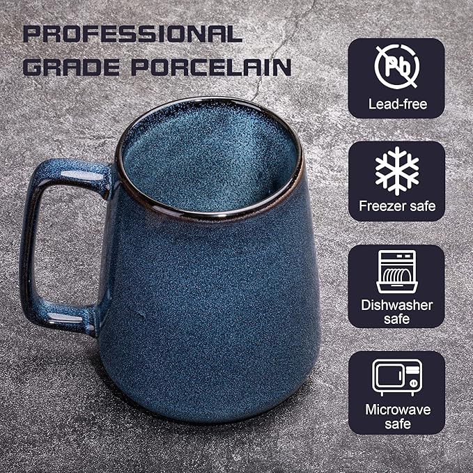 Extra Large Ceramic Coffee Mug,24 Oz,Oversized Tea Cup for Home and Office,With Big Handle,Dishwasher and Microwave Safe (24 Oz Blue)