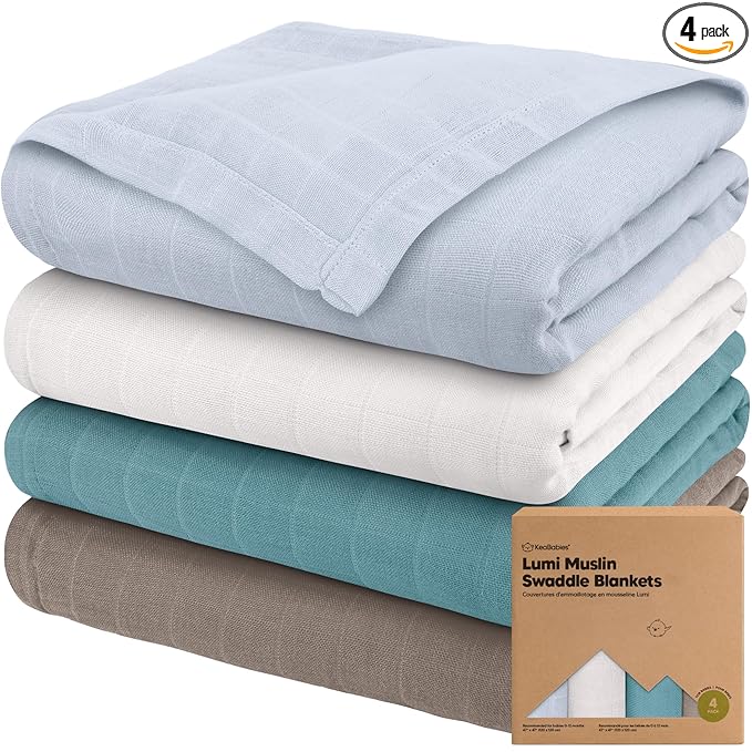 4-Pack Muslin Swaddle Blankets for Boys, Girls - Organic Baby Swaddles for Newborns, Soft & Breathable Receiving Baby Blankets for Girl, Boy, Neutral, Newborn Essentials Gift (Nimbus)