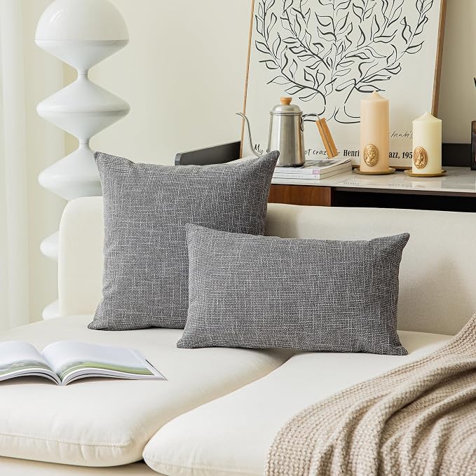 Kevin Textile Pillow Covers Decorative Throw Pillow Covers Linen Square Cushion Case 26" x 26"/66cm x 66cm Dark Grey Farmhouse Pillowcase, 2 Pack