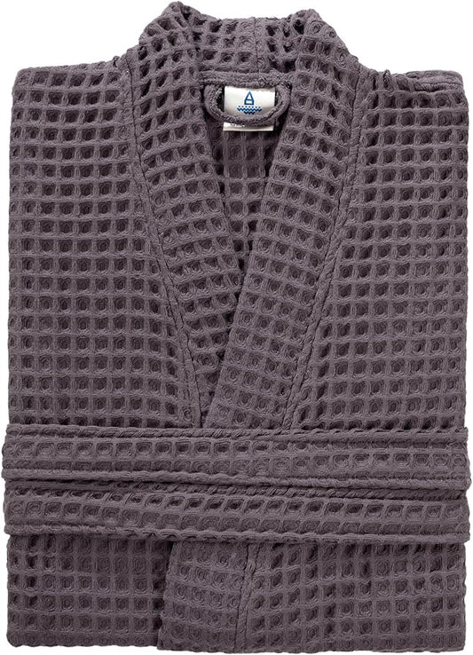 100% Cotton Waffle Kimono Bathrobe for Men & Women, Cozy Leisurewear with Functional Pockets, Comfortable Robe for Relaxation