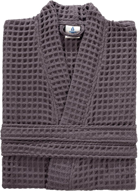 100% Cotton Waffle Kimono Bathrobe for Men & Women, Cozy Leisurewear with Functional Pockets, Comfortable Robe for Relaxation