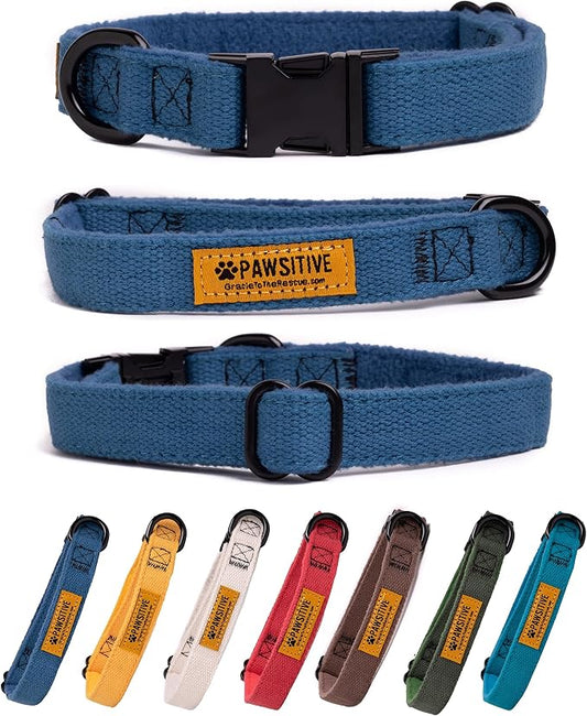 Pawsitive Hemp Dog Collar - Super Soft Hypoallergenic Lining. Great for Small, Medium and Large Dogs; Small Night Blue