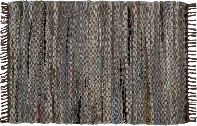 Cotton Rag Rug 24x36'' | 2x3' Multicolor Area Rug - Hand Woven, Washable & Reversible with Tassels - Perfect for Living Room, Kitchen, Entryway, or Bedroom (Brown)