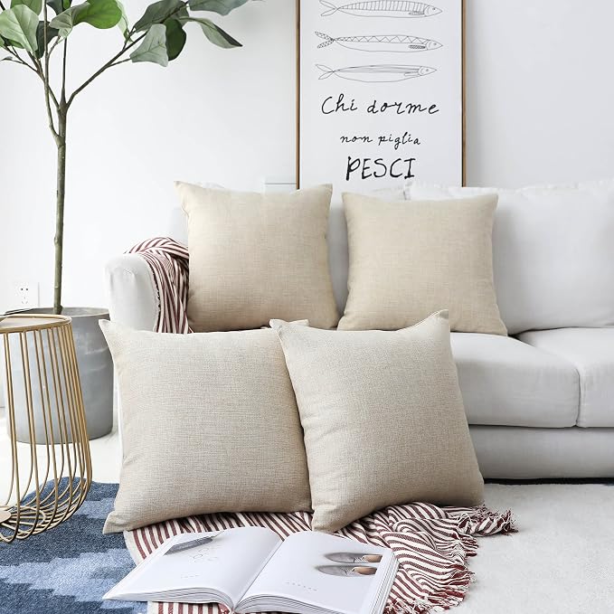 Home Brilliant Lined Linen Burlap Rectangular Accent Throw Pillow Covers Cushion Cover for Couch Bedroom, 12x20 inches, Set of 2, Light Linen