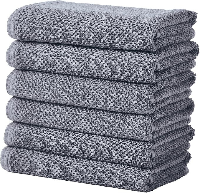 Great Bay Home 100% Cotton 6 Pack 26x16 Hand Towel Set - Absorbent, Quick-Drying, Durable Towels for Bathroom Decor - Low-Twist, Two-Ply Fibers (Chambray Blue)