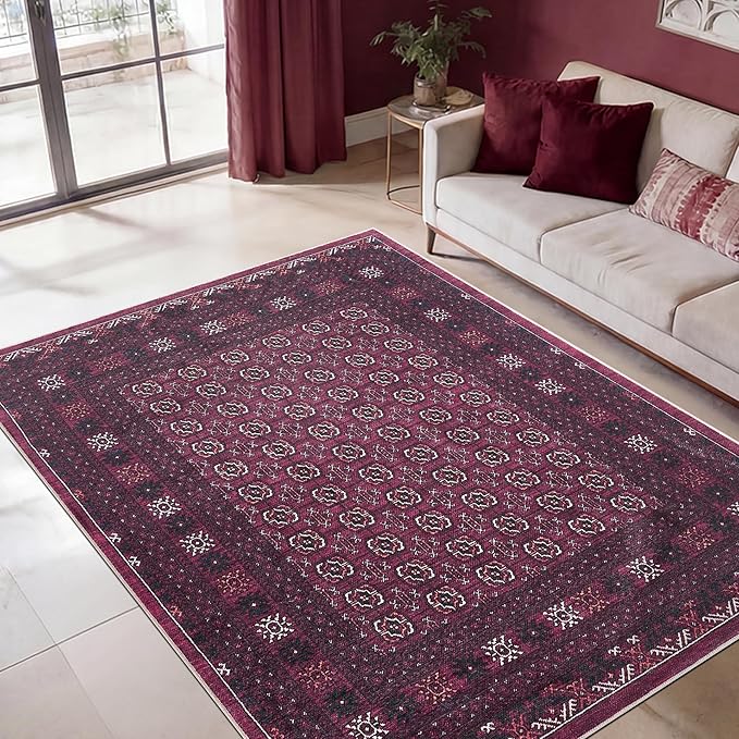 Keen Home Design 5x7 Rug - Machine Washable Area Rug with Non-Slip Backing, Ideal for Living Room, Dining Room, Bedroom - Vintage, Easy Clean, Durable, Low Pile Rug - (5' x 7')
