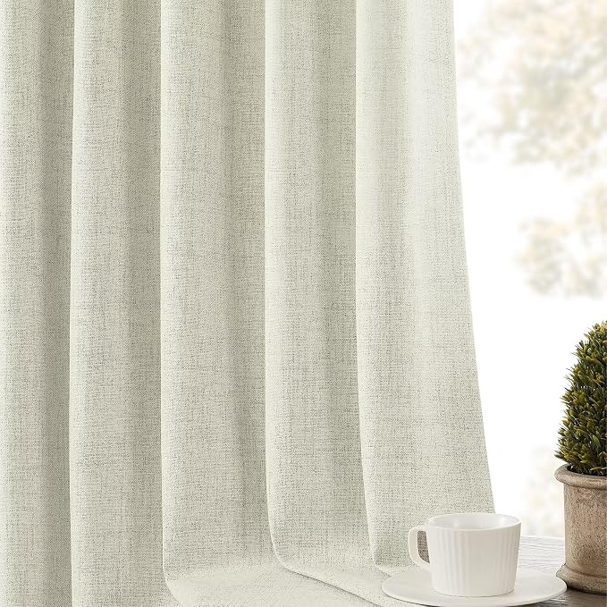 CUCRAF Custom Linen 100% Total Blackout Curtains, Light Beige Back Tab and Rod Pocket Curtain for Living Room Bedroom, Light Blocking Drapes Thermal Insulated 1 Panel (Custom Size, Color)