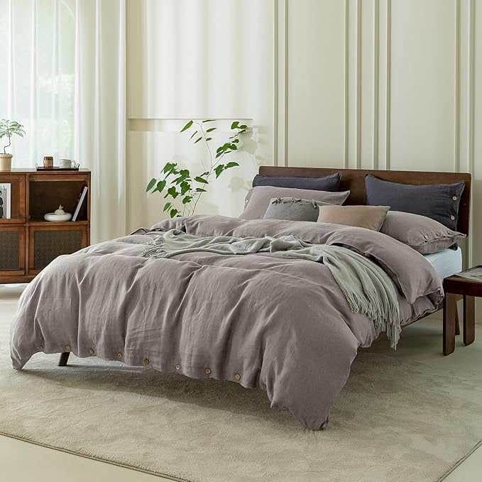 EVERLY 100% Pure Linen Duvet Cover Set Twin Size 68X90Inch 3pcs (1 Duvet Cover,1Pillowcases) Soft and Breathable for All Season with Coconut Button Closure, Suitable for Hot Sleepers-Natural Linen