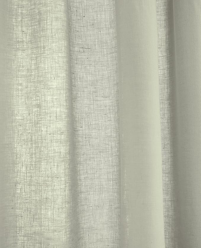 Solino Home Sage Green Linen Curtain 52 x 84 Inch, Light Filtering Rod Pocket Curtain 84 Inch, 100% Pure Linen European Flax Window Treatment Panel for Living Room, Bedroom