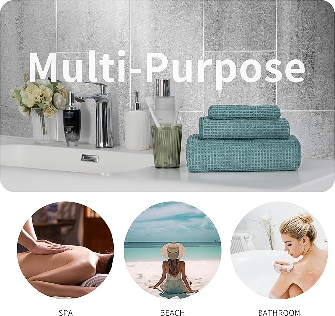 MICROFI New Microfiber Waffle Bath Towels, 3 Pieces, Oversized, Soft, Absorbent, Fast Drying, Lint Free, Includes Bath, Face and Hand Towels 430 GSM