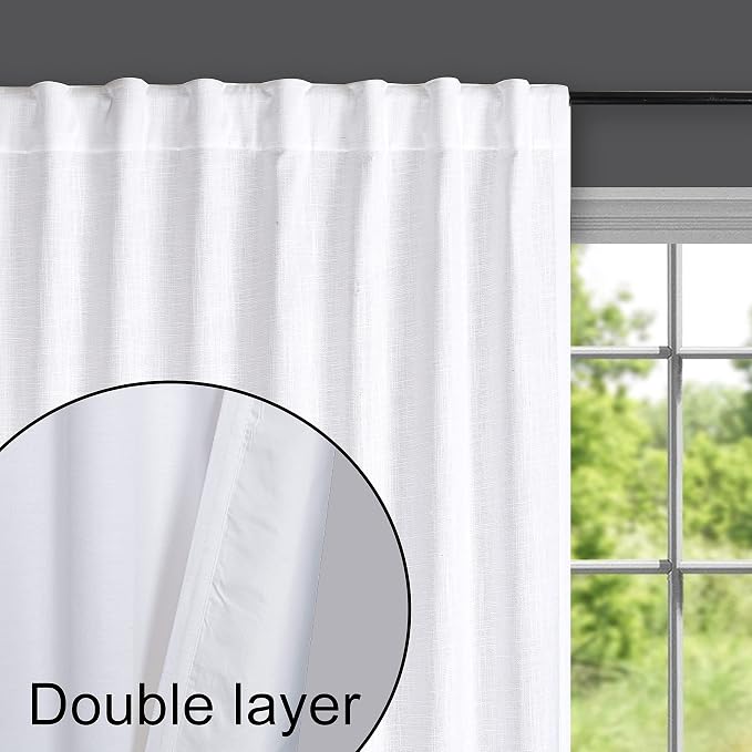 Bedding Craft White Cotton Curtains with Texo Lining – Double Layer Drapes, 108" Long x 50" Wide, Light-Filtering Curtains & Drapes for Living Room or Bedroom