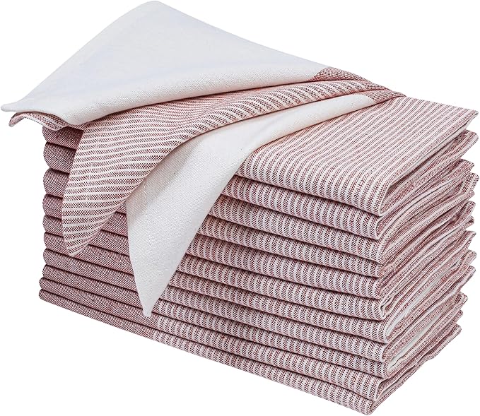 Ramanta Home Cloth Napkins Set of 12 18x18 Inches - Spring Basket Decor Block Striped Dinner Napkins for Easter Farmhouse Wedding, Washable Soft Cotton Durable Table Linen for Everyday Use - Rust