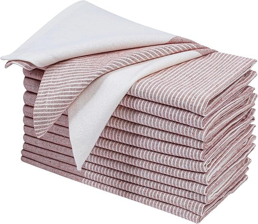 Ramanta Home Cloth Napkins Set of 12 18x18 Inches - Spring Basket Decor Block Striped Dinner Napkins for Easter Farmhouse Wedding, Washable Soft Cotton Durable Table Linen for Everyday Use - Rust