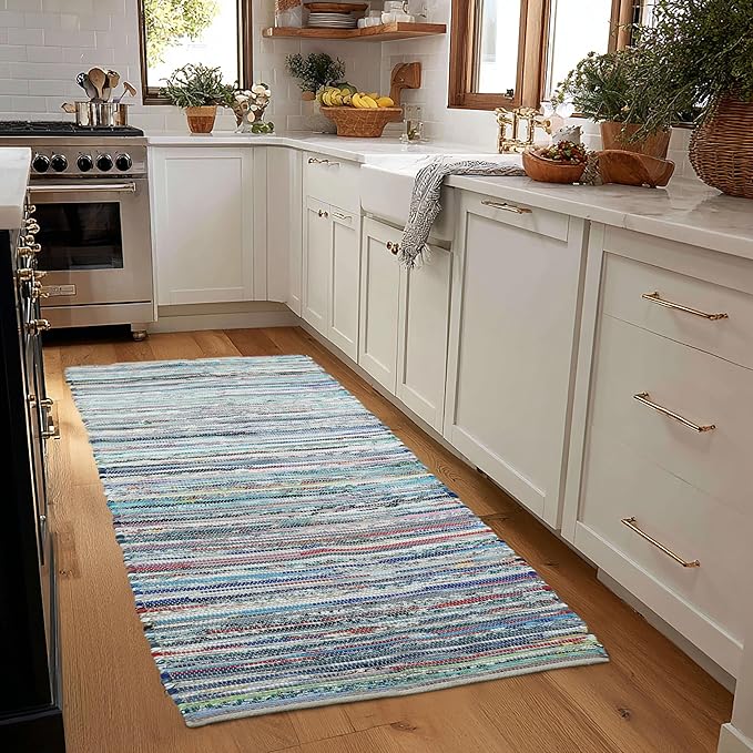 COTTON CRAFT Cotton Chindi Floor Runner Rag Rug - 24 x 96 inches Reversible Handwoven Hallway Runner - Boho Farmhouse Rustic Heavy 7.3 lb Rug for Kitchen, Entryway, Long Narrow Spaces - Multicolor