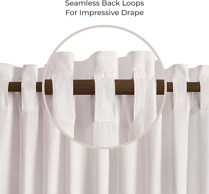 D'Moksha Homes White Hemp Curtain 108 Inches Long - 52 x 108 Inch 1 Panel Light Filtering Rod Pocket Curtain with Back Tab Hang - 100% Pure Hemp Linen Window Treatment for Living Room, Bedroom