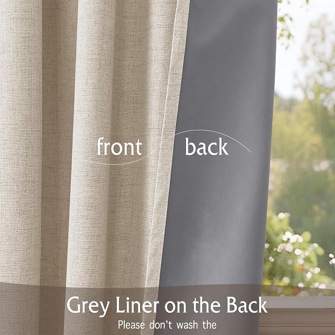 RYB HOME Linen Textured 100% Blackout Curtains Pinch Pleated & Back Tab Drapes Privacy Thermal Insulating for Living Room Kitchen Dining Bay Window, W 42 x L 96 inches, Linen, 2 Panels