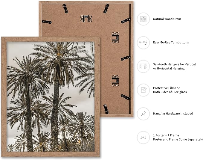 Monem Art Vintage Palm Tree Photography Print - Minimalist Tropical Landscape Poster - Wall Decor for Living Room, Bedroom or Office - 12x16 Beige Framed Wall Art by Mareike Bohmer