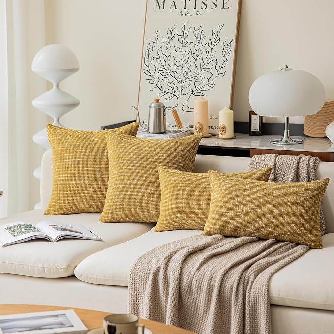 Kevin Textile Faux Linen Square 2 Tone Woven Throw Pillow Sham Cushion Case Covers for Car/Couch Use, 22-inch(2 Packs, Honey Yellow)