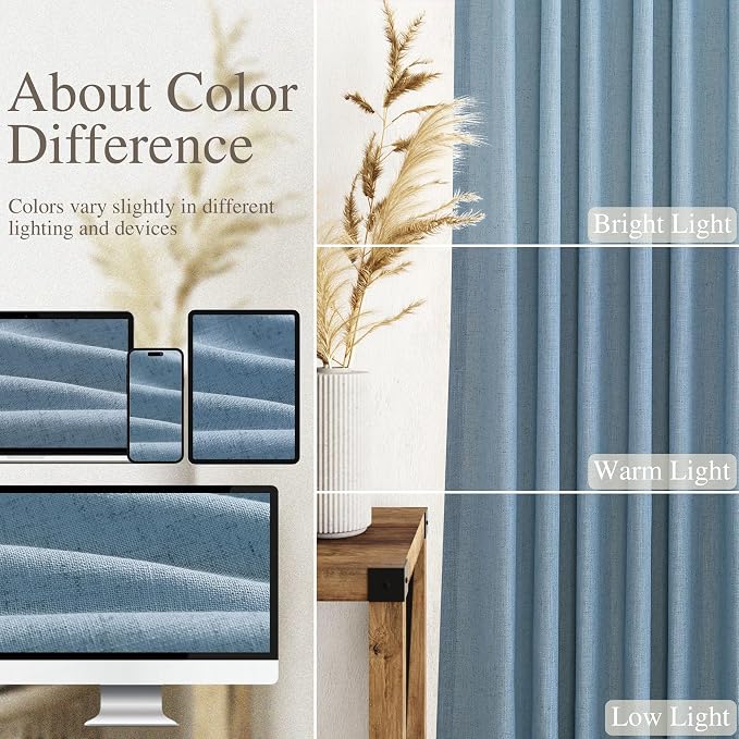 Nanspring Blue Linen Curtains 63 Inches Length 2 Panels Set for Living Room Back Tab Pocket Modern Light Filtering Semi Sheer Drapes Cotton Linen Textured Dusty Blue Window Curtain 52X63 Inches