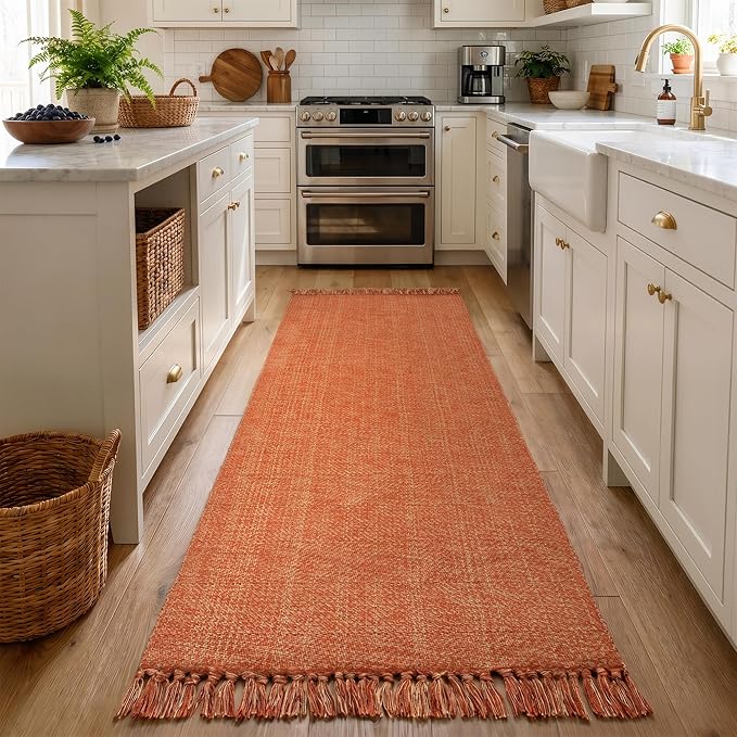 Collive Long Hallway Rug, 2.6' x 7', Washable Indoor Entryway Rug, Terracotta Braided Woven Rugs, Low-Profile Floor Carpet for Laundry Room, Bedroom