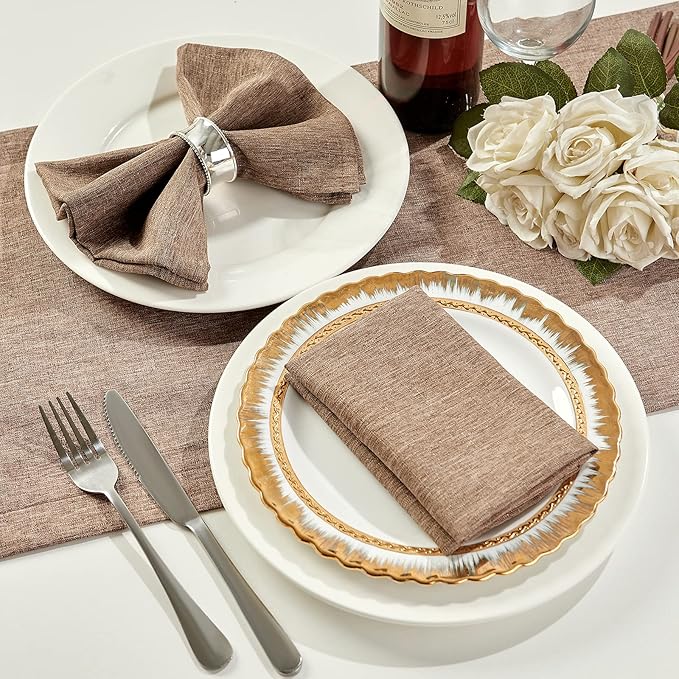 Mebakuk Cloth Napkins Set of 6, Premium 17 x 17 Inch Solid Washable Linen Style Napkins, Soft Table Napkin for Wedding Party Restaurant Dinner Parties (Flaxen, Set of 6)