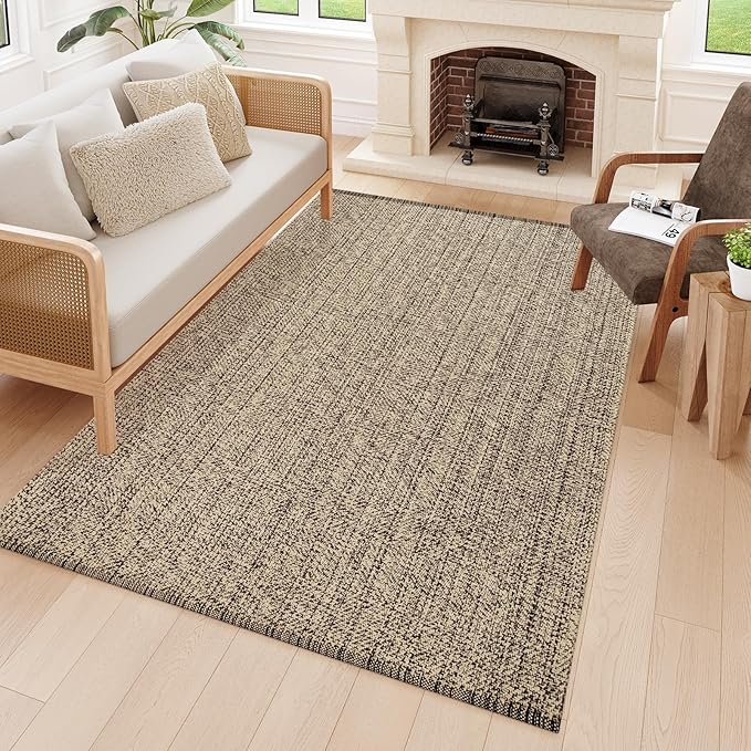LEEVAN Washable Kitchen Rug 5' x 8', Natural Bathroom Rug, Reversible Living Room Rugs, Farmhouse Low Profile Bedroom Rugs, Modern Nursery Carpet for Foyer Laundry/Proch Decor