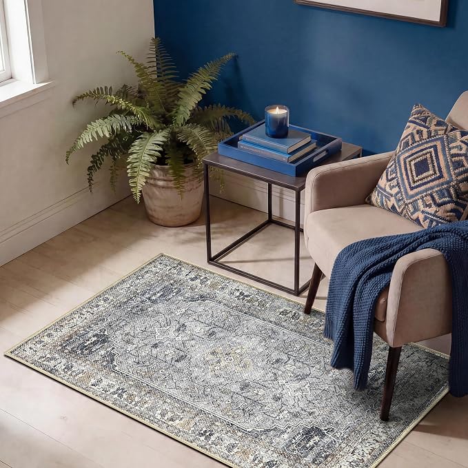 Keen Home Design 2x3 Rug - Machine Washable Entry Rug with Non-Slip Backing, Ideal for Enteryway, Kitchen, Bathroom, Laundry Room - Vintage, Easy Clean, Durable, Low Pile Rug - (2' x 3')