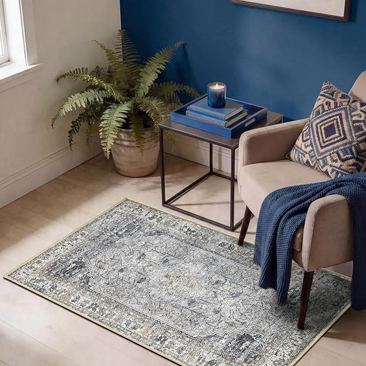 Keen Home Design 2x3 Rug - Machine Washable Entry Rug with Non-Slip Backing, Ideal for Enteryway, Kitchen, Bathroom, Laundry Room - Vintage, Easy Clean, Durable, Low Pile Rug - (2' x 3')