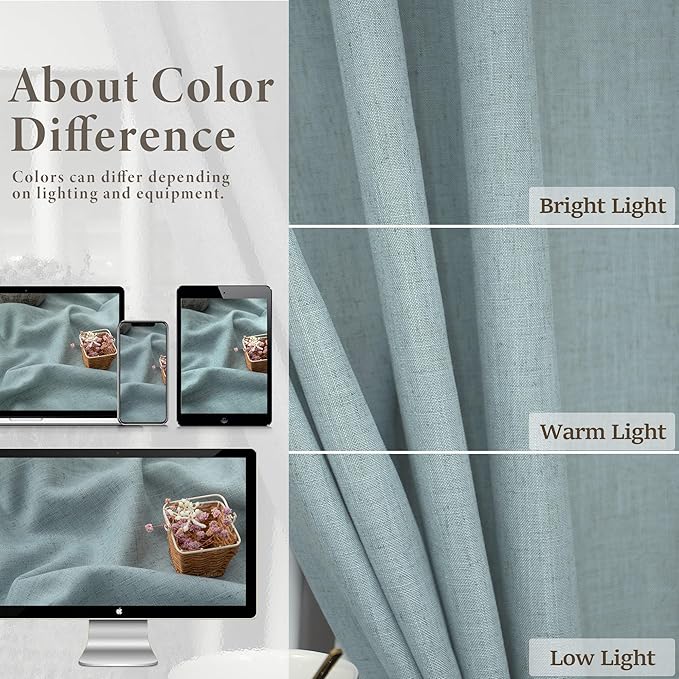 Aqua Curtains 108 Inches Long for Kids Room 2 Panels Set Back Tab Pocket Drapes Light Filtering Semi Sheer Linen Polyester Farmhouse Mint Green Curtain for Living Dining Sliding Seafoam Teal Grey 9 FT