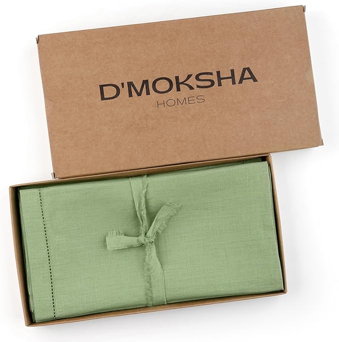 Signature Linen™ by D'Moksha Sage Green Dinner Napkins Set of 4, 20 x 20 Inch Cloth Napkins, 100% Pure Linen, Hemstitch, Machine Washable Table Napkins- Summer, Father's Day