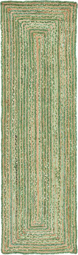 SAFAVIEH Cape Cod Collection Runner Rug - 2'3" x 16', Green & Natural Brown, Handmade Jute & Cotton, Woven Braided Design (CAP202Y)