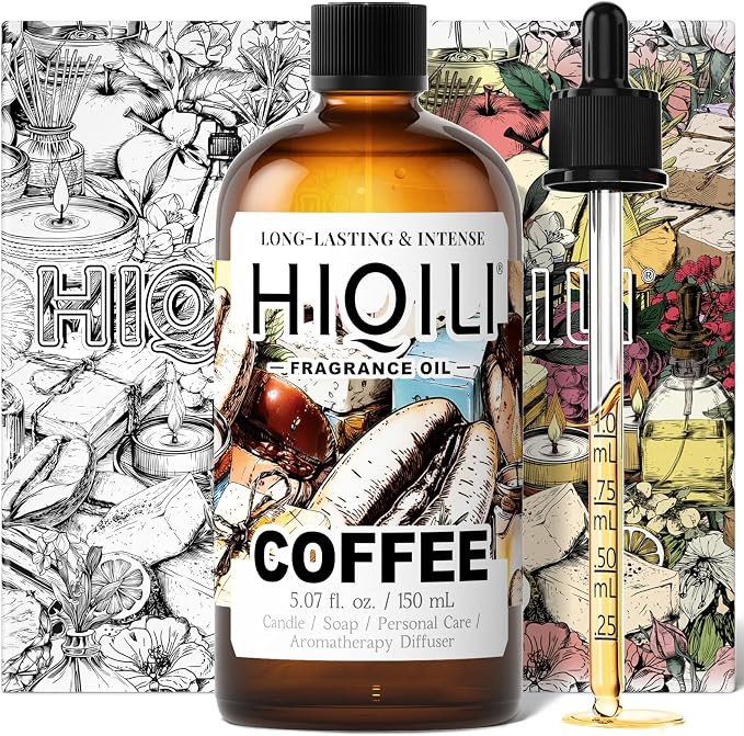 HIQILI Coffee Fragrance Oil for Candle Making & Diffusers Use - 5.07 Fl Oz | for Scent Humidifier, Perfect for Soap, Body Scrubs & Perfume Making, New Car & Home - 150 ML