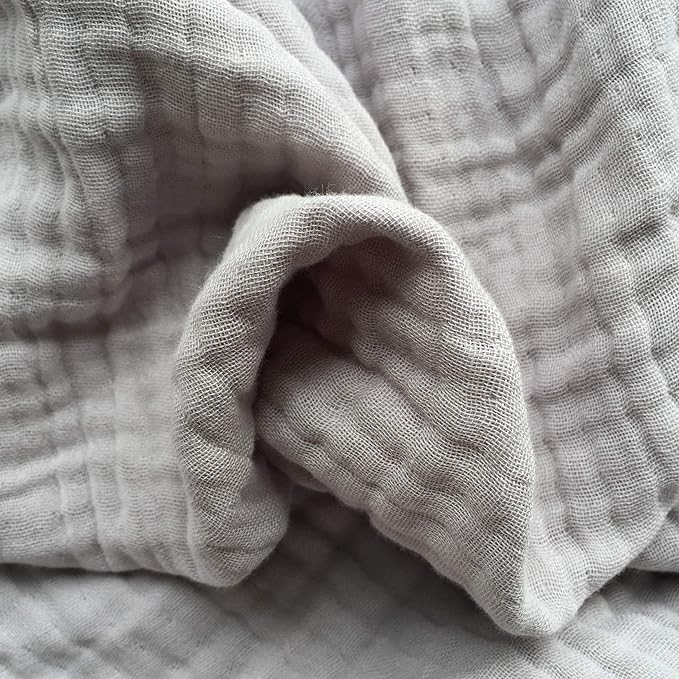 KyraHome Pre-Washed 100% Organic Cotton Blanket 90"x90" Queen Muslin Blankets for Adults, Bed, Plant Dyed, Lightweight Breathable Gauze Summer Bedspread, Coverlet, All Season, Light Grey