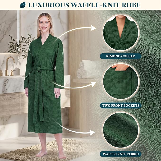 PAVILIA Womens Waffle Knit Robe Lightweight Cotton Blend Full Length House Bathrobe with Pockets