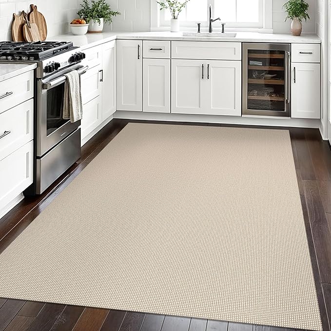 EARTHALL Woven Area Rugs 5x7 Ft Washable Living Room Rugs Non Slip Rubber Backed Dining Room Rug Braided Bedroom Rugs Indoor Floor Carpet for Living Room, Bedroom, Dining Room, Beige/Ivory