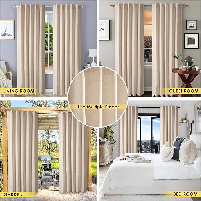 HOMIDATE Natural Linen Curtain Panels 108 Inch for Living Room & Bedroom - Set of 2, 50x108 Flax Linen Drapes, Lightweight Cotton Linen Curtains