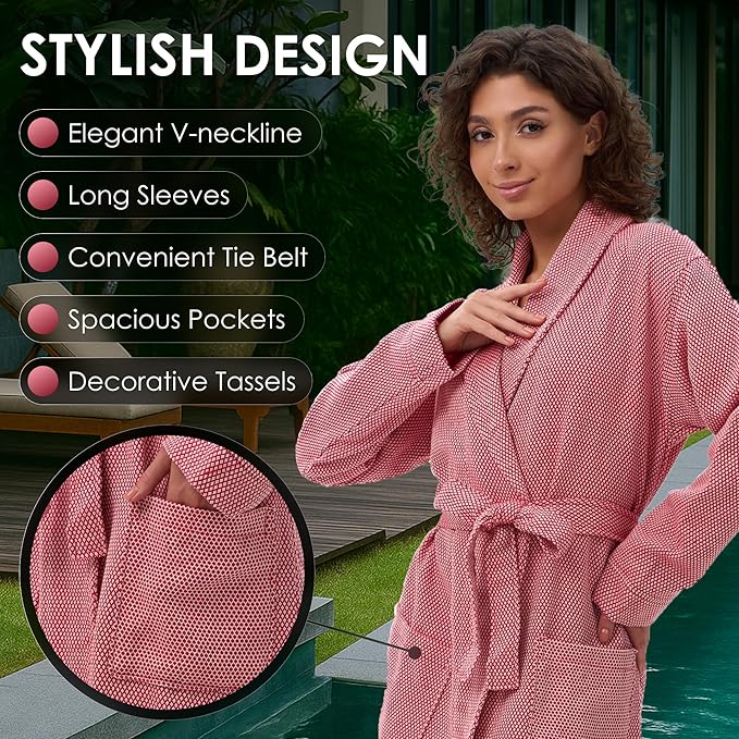 ATANI 100% Turkish Cotton Bathrobe S-XXL for Women & Men – Peshtemal Style Soft Cozy Lounge Robe, Absorbent & Lightweight