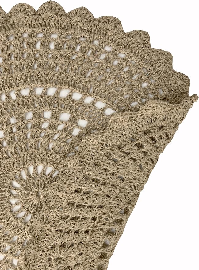 THE BEER VALLEY Jute Hand Crochet Rug 3 Feet Round - Natural | Non-Slip Farmhouse Small Circle Rug for Bedroom, Kitchen, Nursery - Accent Decorative Scalloped Floor Mat