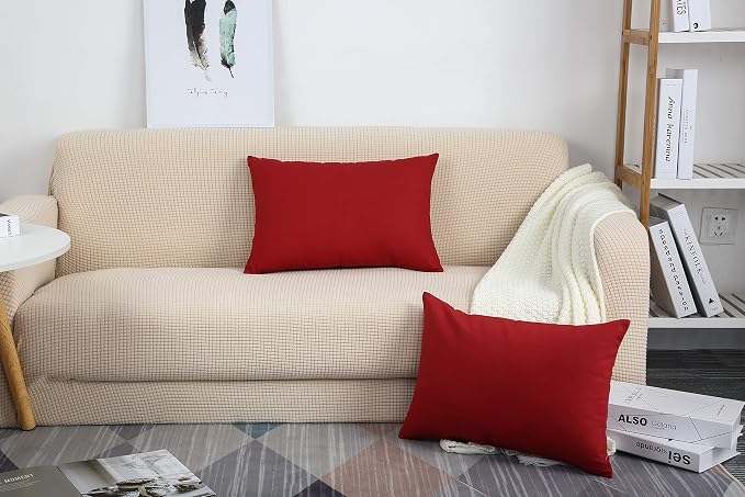 TangDepot 100% Cotton Solid Throw Pillow Cover 12x20 Deep Red | 100% cotton, same-color zip, machine wash & air dry. For living room, bedroom, office, car. 42 colors, 110 sizes. Cover only.