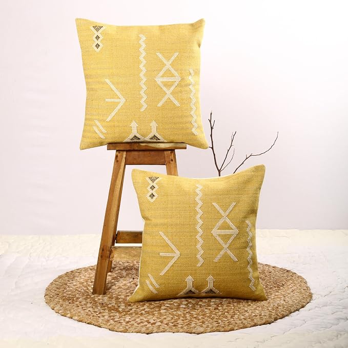 Trade Star 100% Cotton Sabra Cushion Covers Set of 2 Throw Pillow Cover Handloomed Decorative Cushion Cases Beautiful Handwoven Pillowcase 18x18 Inches Designer Pillow Shams