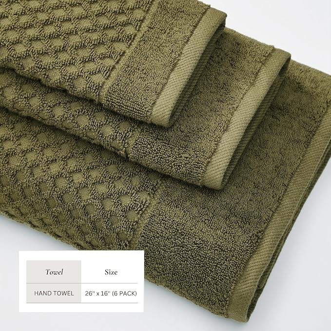 Great Bay Home Hand Towels - 100% Cotton 6 Pack 26x16 Hand Towel Set - Absorbent, Durable, Quick-Dry Towels for Bathroom (Olive)