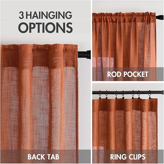 MIULEE Rust Curtains 84 Inch Length 2 Panels for Bedroom Living Room, Terracotta Burnt Orange Soft Thick Linen Textured Window Drapes Semi Sheer Light Filtering Back Tab Burlap Look Fall Boho Decor