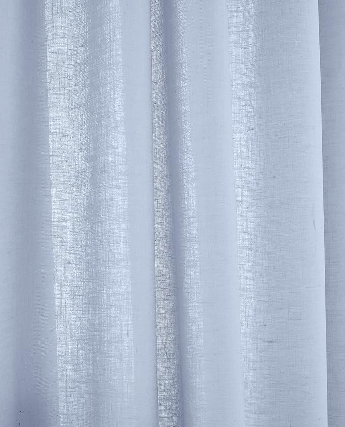 Solino Home Sky Blue Linen Curtain 108 Inches Long, Light Filtering Rod Pocket Curtain 52 x 108 Inch, 100% Pure Linen European Flax Window Treatment for Living Room, Bedroom - 1 Panel