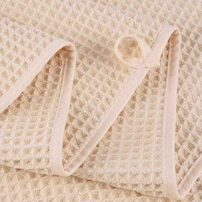 POLYTE 430 GSM Microfiber Quick Dry Lint Free Oversize Bath Towel Set, 6 Piece (Waffle Weave)