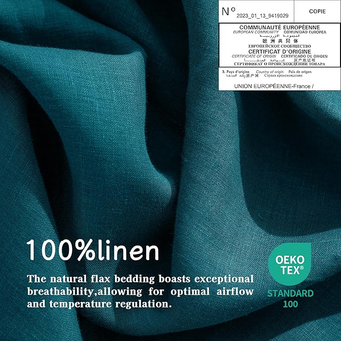 EVERLY Linen Sheets Set King Size,100% French Stonewash Pure Linen Sheets Set,4Pieces (1Flat Sheet,1Fitted Sheet,2Pillowcase) Suitable for Hot Sleepers,Deep Pocket Natural Bedding Set-Graphite Blue