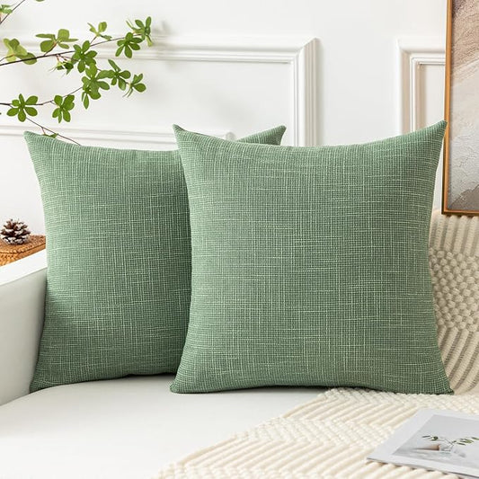Kevin Textile Set of 2 Sage Green Pillow Covers 22 x 22 Inch Spring Farmhouse Boho Decorative Throw Pillow Covers Linen Cushion Covers for Sofa Couch Décor