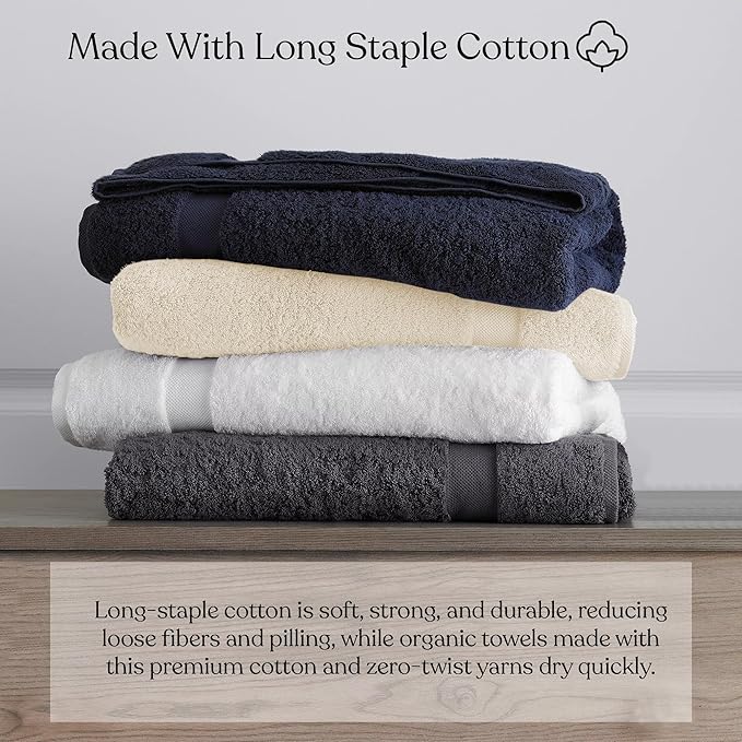 100% Organic Cotton Towels 650 GSM Plush Feather Touch Quick Dry Towel, 6-Piece Towel Set GOTS Certified, Oeko-Tex Green Certified, 1 Bath Towel, 1 Bath Sheet, 2 Hand Towels & 2 Wash Cloths
