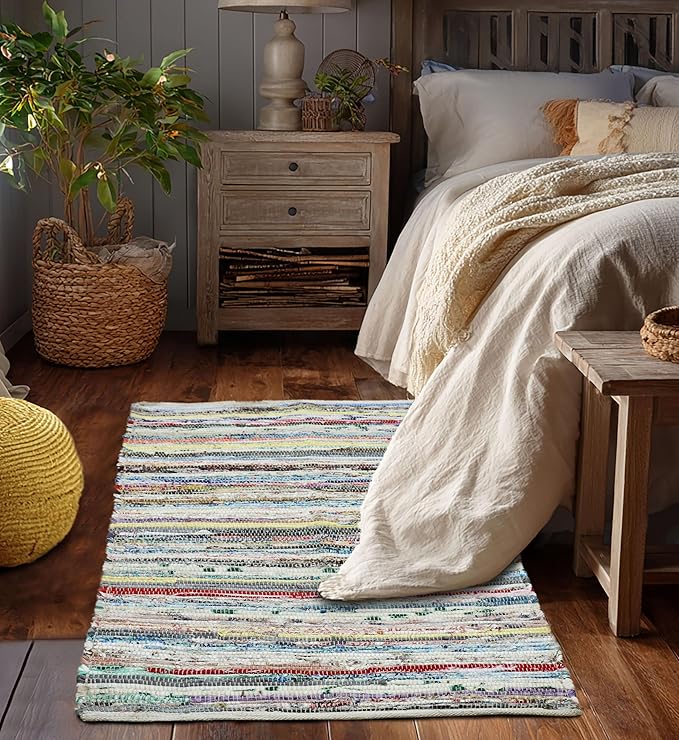 COTTON CRAFT Cotton Chindi Rag Rug - 2 Pack - 27 x 45 inches Reversible Handwoven Area Rugs - Boho Farmhouse Rustic Vibrant Decorative Accent Rug for Kitchen, Entryway, Living Room - Multicolor