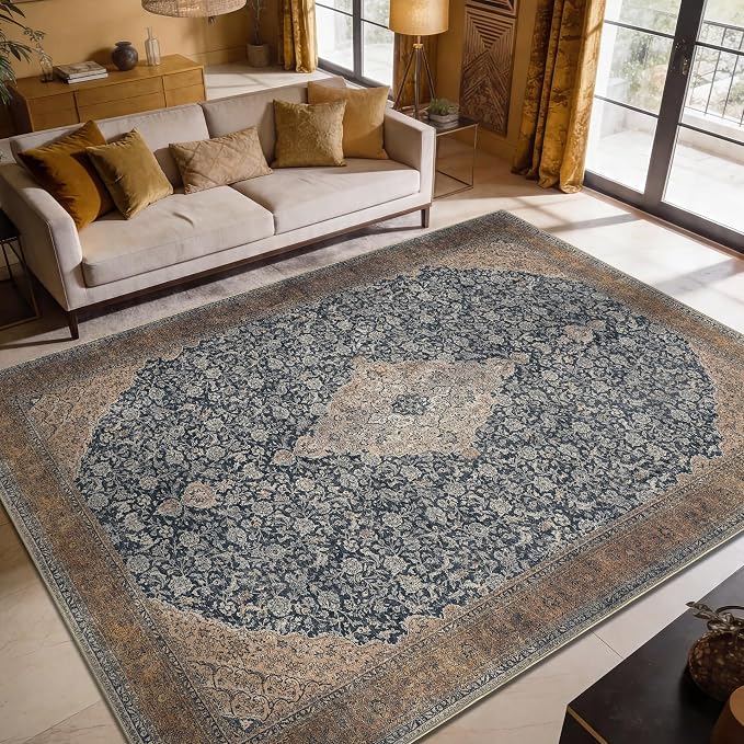 Keen Home Design 6x9 Rug - Machine Washable Area Rug with Non-Slip Backing, Ideal for Living Room, Dining Room, Bedroom - Vintage, Easy Clean, Durable, Low Pile Rug - (6' x 9')